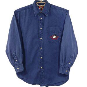 Disney Mickey Inc Mouse Logo Blue Faded Casual L/S Button Front Shirt Mens M